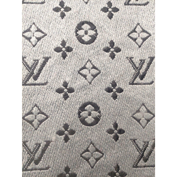 Louis Vuitton LV Monogram Logomania Gray Black Cashmere Silk Scarf Pre-Owned - Picture 14 of 16